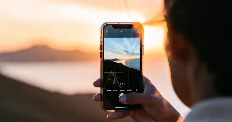 Traveler capturing a travel memory on their phone